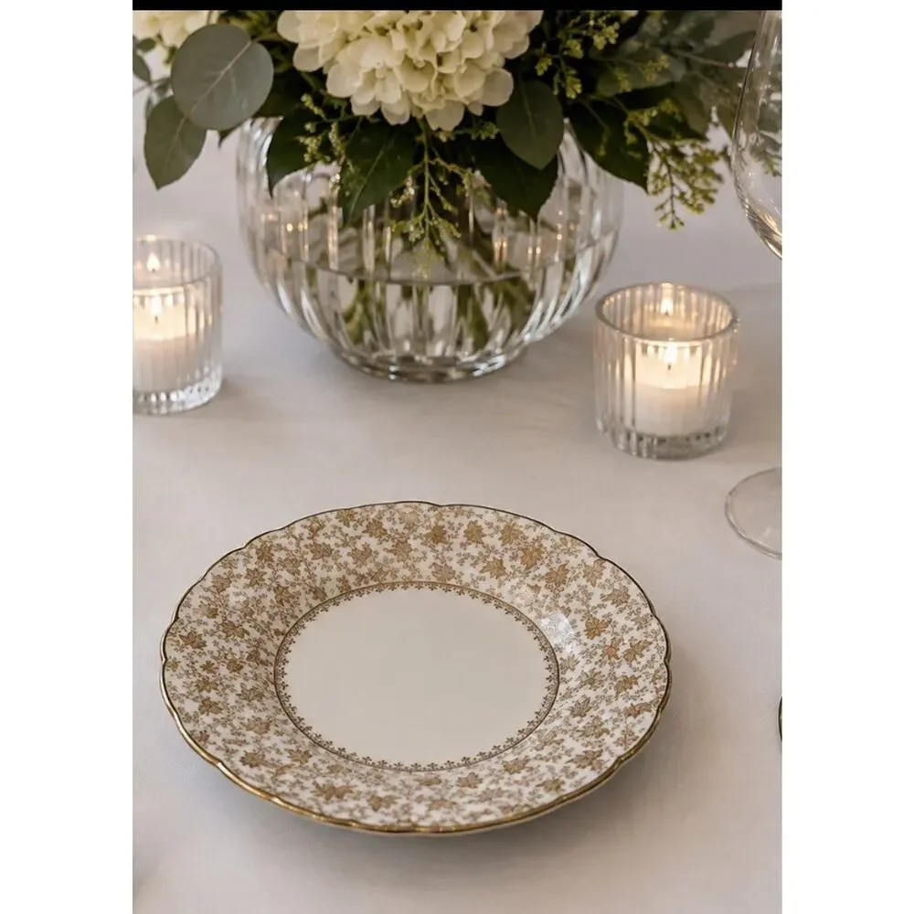 Haviland & Co Limoges France Porcelain Plate White Gold Floral Scalloped vintage